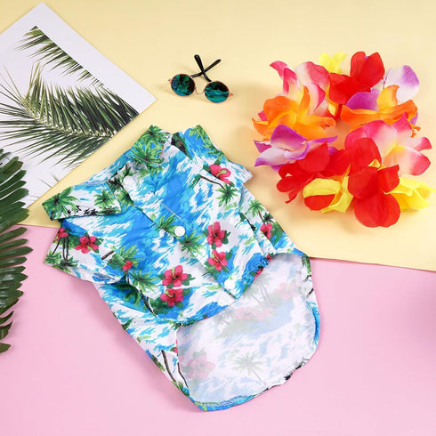 3 Pieces Pet Dog Hawaiian Costume Summer Shirts for Dogs Hawaiian Dog Cat T-Shirts Funny Cute Sunglasses and a Colorful Wreath for Small to Medium Dog