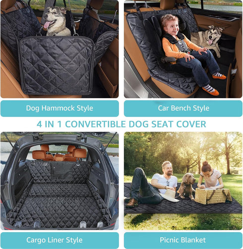 100% Hammock Dog Car Seat Cover for Back Seat | Mesh Window & Safety Belt | Waterproof Dog for Safe Travel with Side