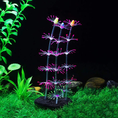 Cayway 6 Pack Aquarium Fish Tank Glowing Simulation Coral Plant Ornaments, Glowing Silicone Mushroom Lotus