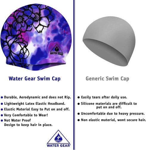 Water Gear Silicone Adult Swim Cap, Flexible Waterproof for Short and Long Hair, Great for Triathlon Swimmers