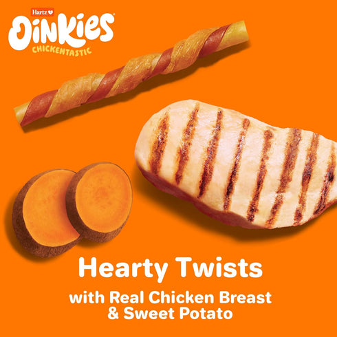 Hartz Oinkies Chickentastic Hearty Twists Dog Treats, Real Chicken Breast, Sweet Potato, 24 Count, 8.00 Oz