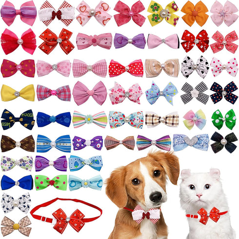 PET SHOW Adjustable Cute Dog Bow Ties Collar for Small Dogs Puppy Cats Bowties Neckties Pack of 50 Assorted Randomly