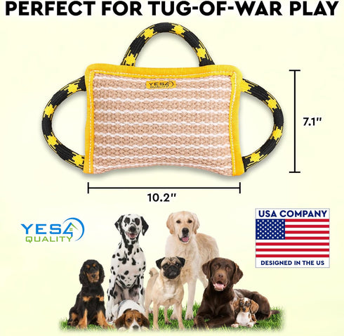 YES4QUALITY 10"x7" 3 K9, Durable Dog Bite Pillow - - Safe Biting Pad with Strong Handles - Tough Jute Tug Toy