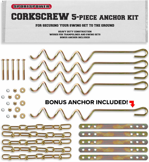 Sportspower MSC-5672 Deluxe 5-Piece Metal Ground Anchor Hardware Kit for Swing Sets and Trampoline - Gold.