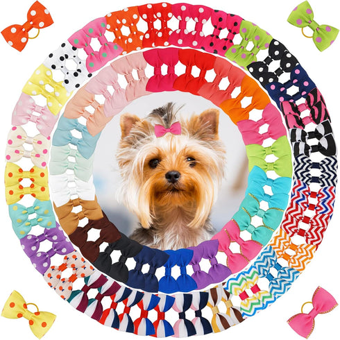 Yxiang 100PCS Dog Bows, Cute Yorkie Puppy Bows with Rubber Band, Pet Grooming Bows for Small Dogs - 50 Pairs
