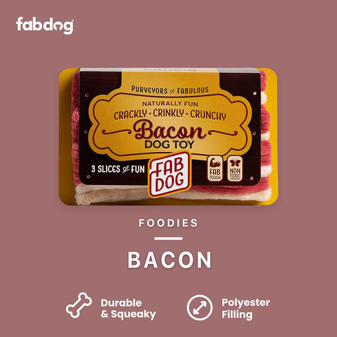 fabdog Foodie Dog Toys - Fun Plush Squeaky Toy for All Breeds - Ideal Food-Themed Birthday Gift | Bacon