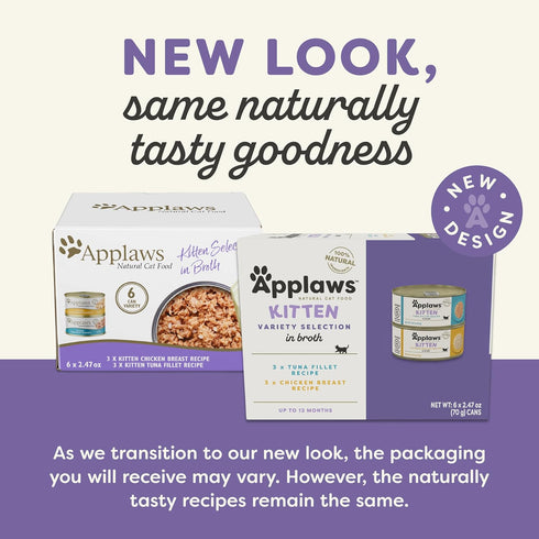 Applaws Natural Wet Cat Food, 6 Count, Limited Ingredient, Chicken Breast and Tuna Fillet, 2.47oz Cans