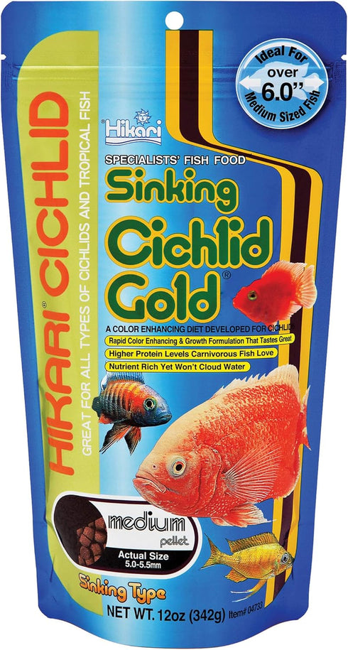 Hikari 12-Ounce Sinking Cichlid Gold Pellets, Medium for Pets