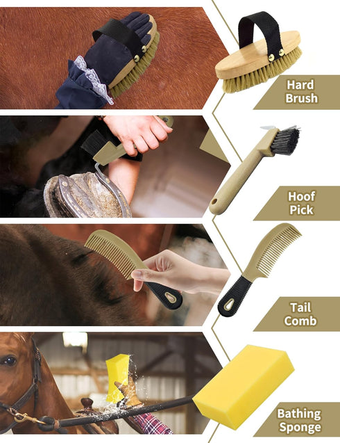 10 Set Professional Pieces Horse Grooming Kit with Tote Bag, Horse Brush & Curry Comb for Effective Grooming