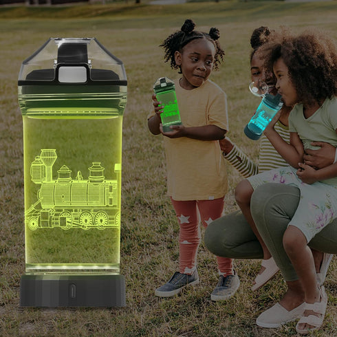 3D 14 OZ YuanDian Light Up Kids Water Bottle with Train Design- Tritan BPA Free - Cool Drinking Cups Gift for School