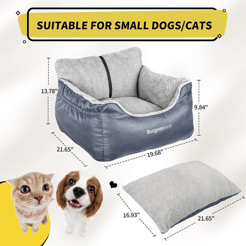 25 lbs, BurgeonNest Dog Car Seat for Small Dogs, Washable Soft Booster Seats for Small Pets Under Portable Cat Carseat