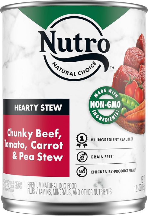 NUTRO HEARTY STEW Chunky Beef, Tomato, Carrot & Pea Stew, Adult Natural Grain Free Wet Dog Food, (12) 12.5 oz Cans
