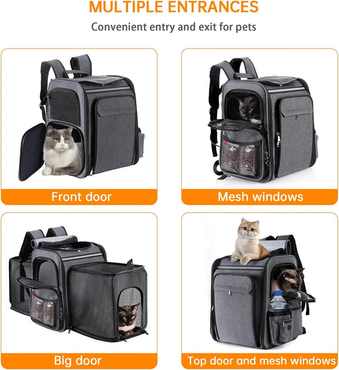 Pet Travel Carrier Backpack, Soft-Sided Breathable Mesh for Cats, Dogs, Puppies up to 20 Lbs, Grey + Black