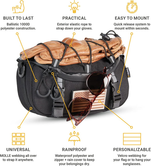 Multifunctional Motorcycle Handlebar Bag - Water Resistant Tool Bag for Motorbike, Dirt Bike, Bicycle, ATV