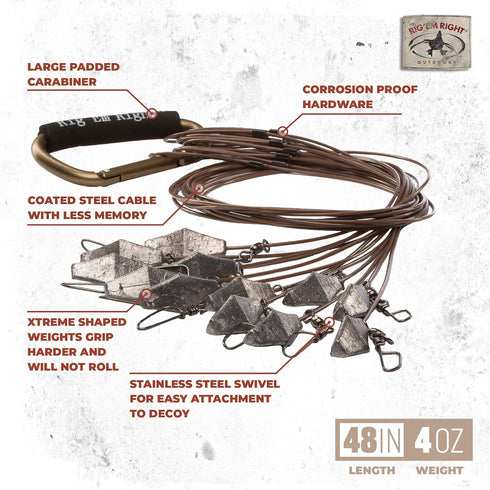 Rig'Em Right Waterfowl Pre-Rigged Xtreme Coated Tangle Free Cable Decoy Anchors for Duck Hunting