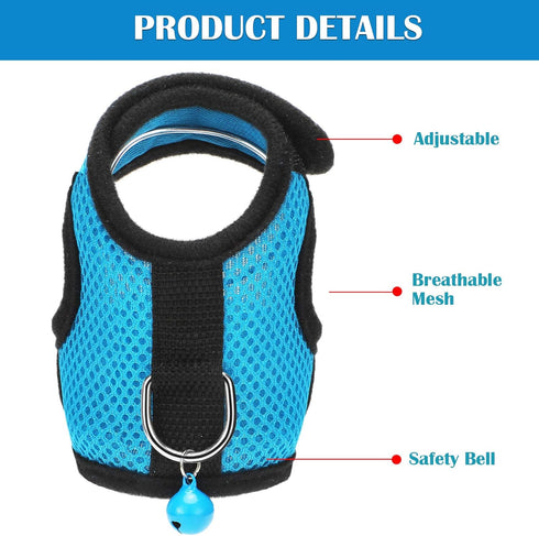 SATINIOR 2 Pieces Guinea Pig Clothes, Soft Mesh Harness Leash Vest Set with Bell for Small Animals (Blue, Black, S)