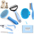 Dog Grooming Kit 6PCS - Dog Brush for Shedding, Dematting Comb, Nail Clipper with File, Flea Comb, Bath Brush - Blue