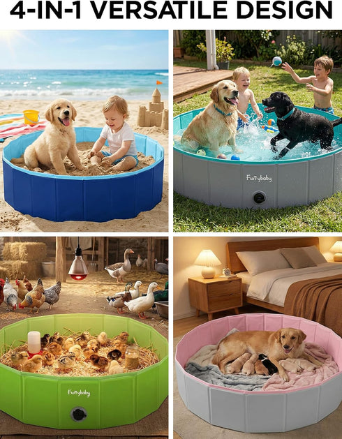 Swimming 39'') Furrybaby Dog Pool, Kiddie Pool with Hard Plastic Foldable Dog Bath Tub Portable for Dogs, Kids and Pet