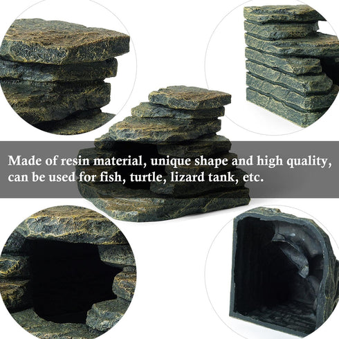 FEDOUR Aquarium Ornaments, Mini Skull Skeleton, Castle, Hippon Cave, Rock Stone Cave Decoration for Fish Tank
