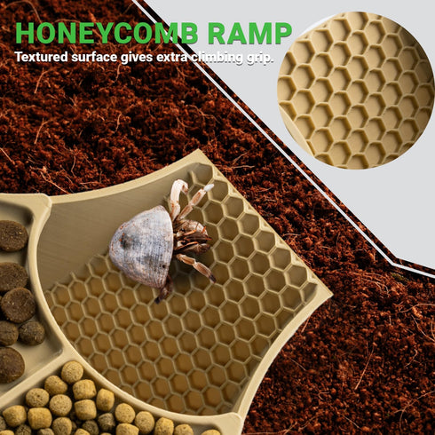 HERPDEN 2-in-1 Setup Hermit Crab Habitat Shelter with Dual Food Bowls, Cave Shelter & Feeding Dish, Textured Climbing