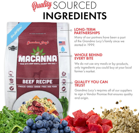 3Lb Grandma Lucy's Macanna Dog Food, Grain Free and Freeze-Dried - Beef Recipe, Bag