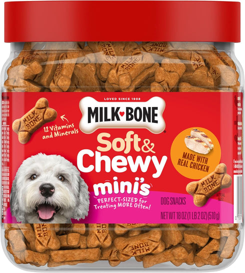 18 Milk-Bone Soft & Chewy Minis Dog Treats, Made with Real Chicken, Ounce Canister