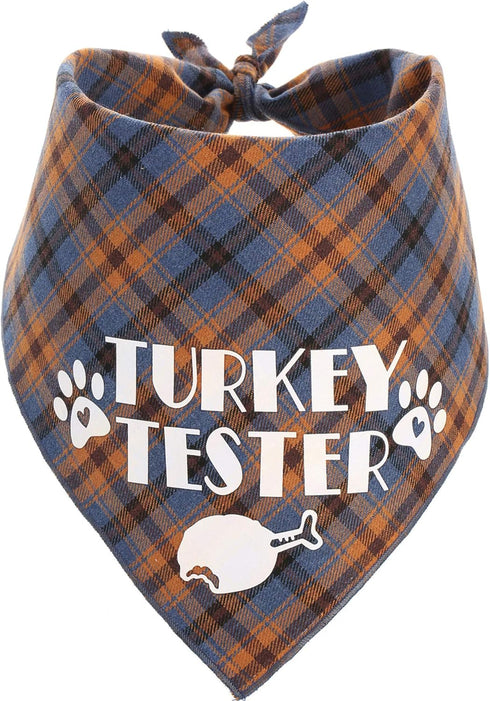 Thanksgiving Bandana for Small Medium Dogs - Turkey Taster Blue Pet Scarf