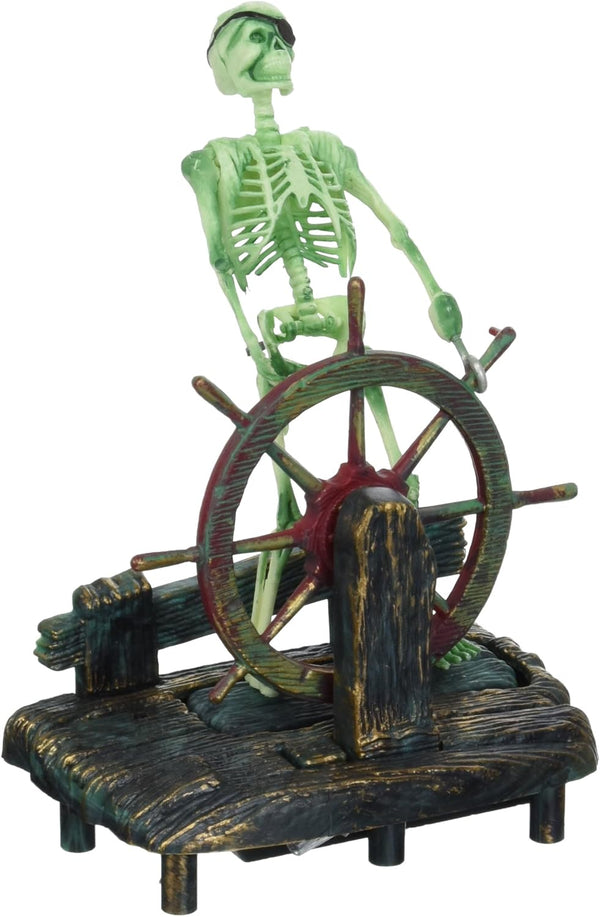 Penn-Plax Action-Air Aerating Aquarium Ornament, Skeleton at The Wheel for Fish Tank Movement