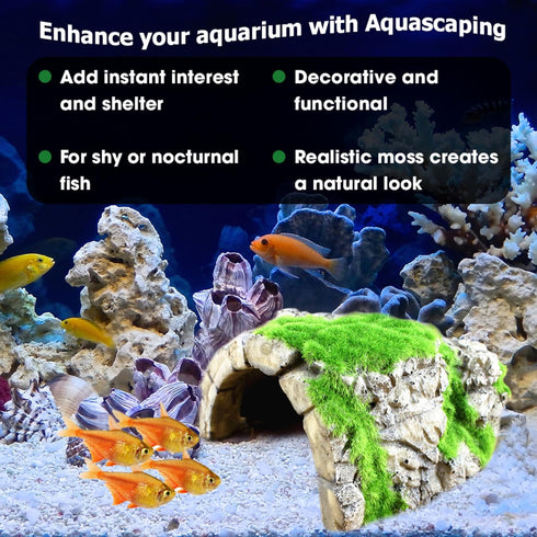 SunGrow Aquarium Decoration Rocks Hideout Cave, 5.7" x 4.3", Resin Tank Decor for Betta, Cichlid, Axolotl, Frog, Crab,