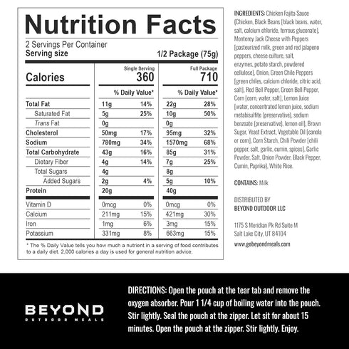 Beyond Outdoor Meals Backpacking Chicken Fajitas | Freeze Dried Camping & Food | High Protein Meals | Just Add Water