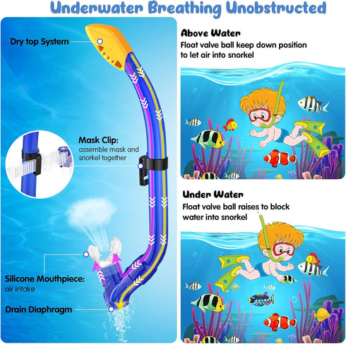 Kids Snorkel Set with Mask Fins Snorkeling Gear, Anti-Fog Swim Goggles and Dive Flippers Combo