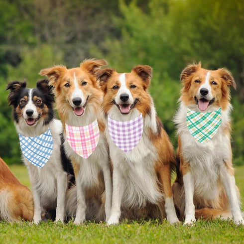 60Pcs Summer JarThenaAMCS Spring Dog Bandana Pastel Plaid Triangle Pet Scarf Adjustable Puppy Neckerchief Colorful Dog