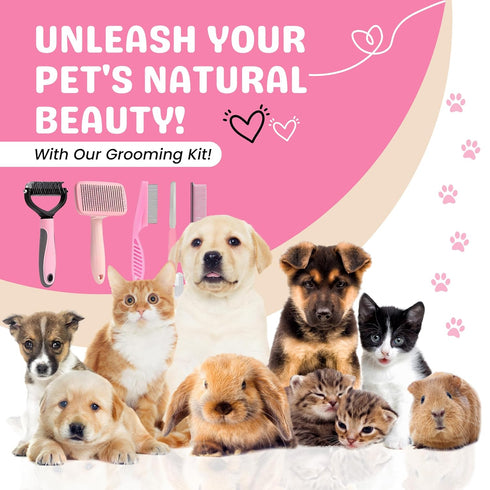 9Pcs Trimmer Trimming Dog Grooming Kit - Self Cleaning Slicker Brush, Flea Comb, Nail & Bath Brush - Pet Grooming Tools