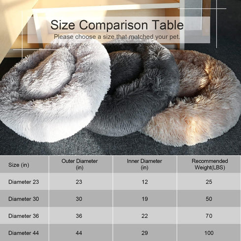 Dog Bed, Cat Calming Bed, Faux Fur Pillow Pet Donut Cuddler Round Plush Bed for Large Medium Small Dogs
