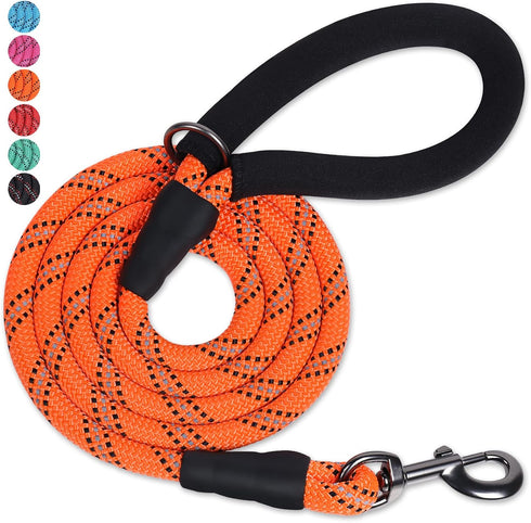 VIVAGLORY Strong Rope Dog Leash, 6ft Durable Reflective Lead with Thick Neoprene Padded Handle for Medium Large Dogs