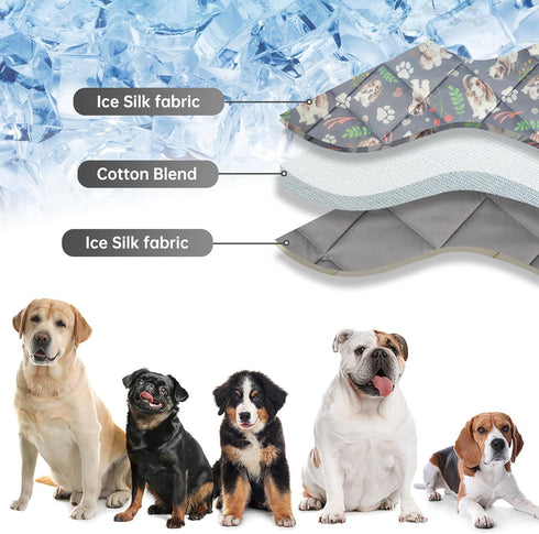 Gray Dog Cooling Mat, Washable Non-Toxic Summer Cooling Pads for Indoor & Outdoor