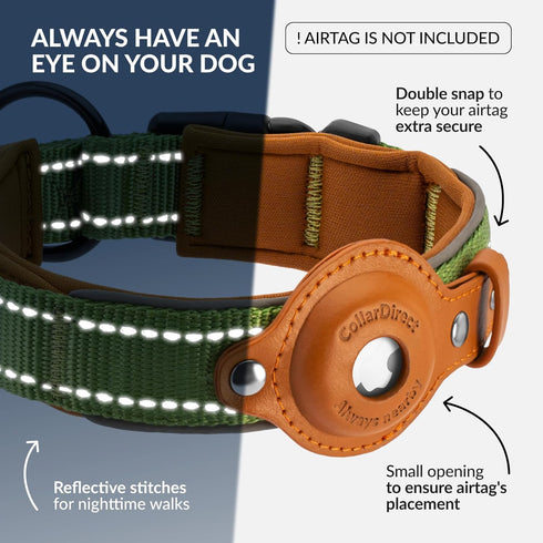 CollarDirect Airtag Dog Collar, Reflective Dog Collar for Apple Air Tag for Large, Medium, Small Dogs (Green, XL)