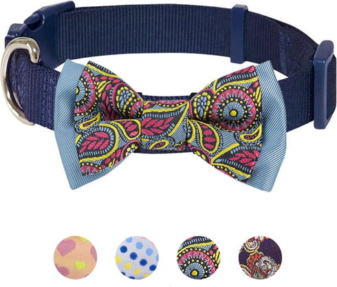 Blueberry Pet 4 Patterns Paisley Print Handmade Dog Collar, Navy Blue, Small, Adjustable, Neck 12"-16"