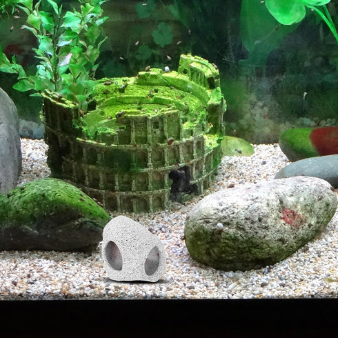 ARTIBETTER Aquarium Ceramic Shelter Cave for Fish and Shrimp Breeding, Small Underwater Hideaway Ornament, Grey Ceramic