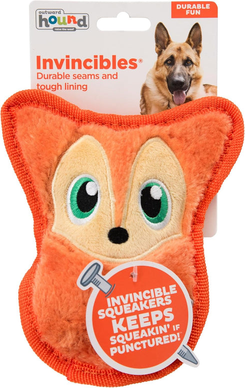 Outward Hound Durablez Tough Plush Squeaky Dog Toy, Fox, Orange, XS