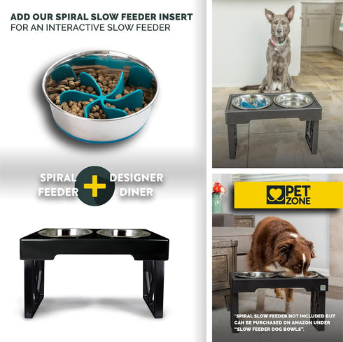 Pet Zone Designer Diner Elevated Dog Bowls - 3 Height Adjustable Stand with 2 Stainless Steel Bowls (7 Cup Each)