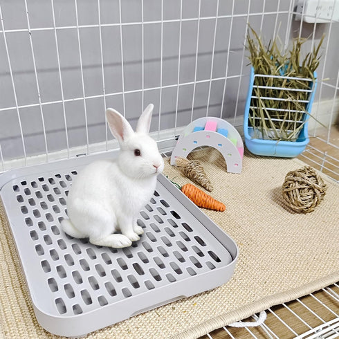 Chinchilla kathson Rabbit Litter Box, Bunny Potty Trainer Tray Guinea Pig Litter Box with Grid, Small Animal Toilet