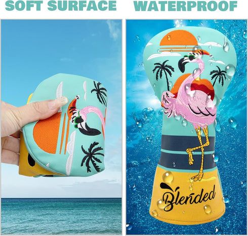 Flamingos Golf Club Covers, Driver Cover, Fairway Wood Headcover, Hybrid Head Cover, Leather Fit for All Brands