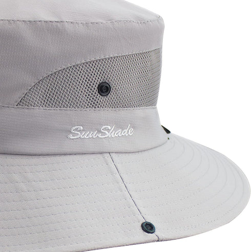 Women's Ponytail Sun Hat Muryobao UV Protection Foldable Mesh Wide Brim Beach Fishing Hat