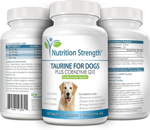 Taurine for Dogs, Supports Healthy Heart Function, with Coenzyme Q10 for Heart Failure Management - 120 Tablets