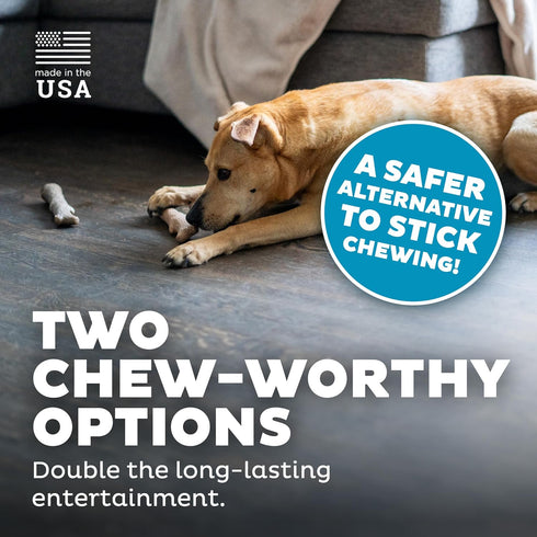 Outward Hound Dogwood Durable Chew Toys, Real Wood & Calming Hemp, 2-Pack, Medium