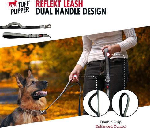 Tuff Pupper Extreme Reflective Dog Leash | Heavy Duty Double Handle for Strong Dogs | 6 Foot Leash