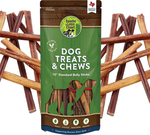 Supreme 12-inch Standard Bully Sticks by Sancho and Lolas (5 Pack) All-Natural,