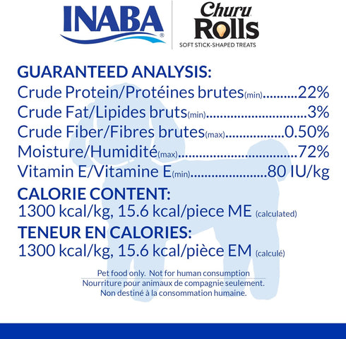 INABA Churu Rolls for Dogs, Grain-Free, Soft Baked Chicken Wrapped Treats, 48 Stick Treats Total