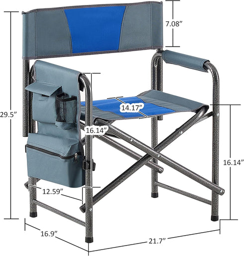 FUCIHOMA 400lb (1-Piece Oversized Padded Folding Chair with Side Table - Capacity Portable Directors Chair for Camping
